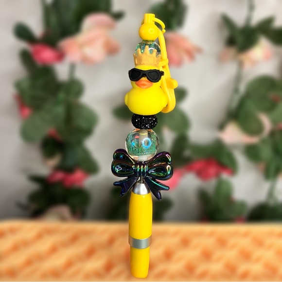 Hand Crafted Accessories - Cute King Duck with Crown and Sunglasses Handmade Beaded Keychain Pen